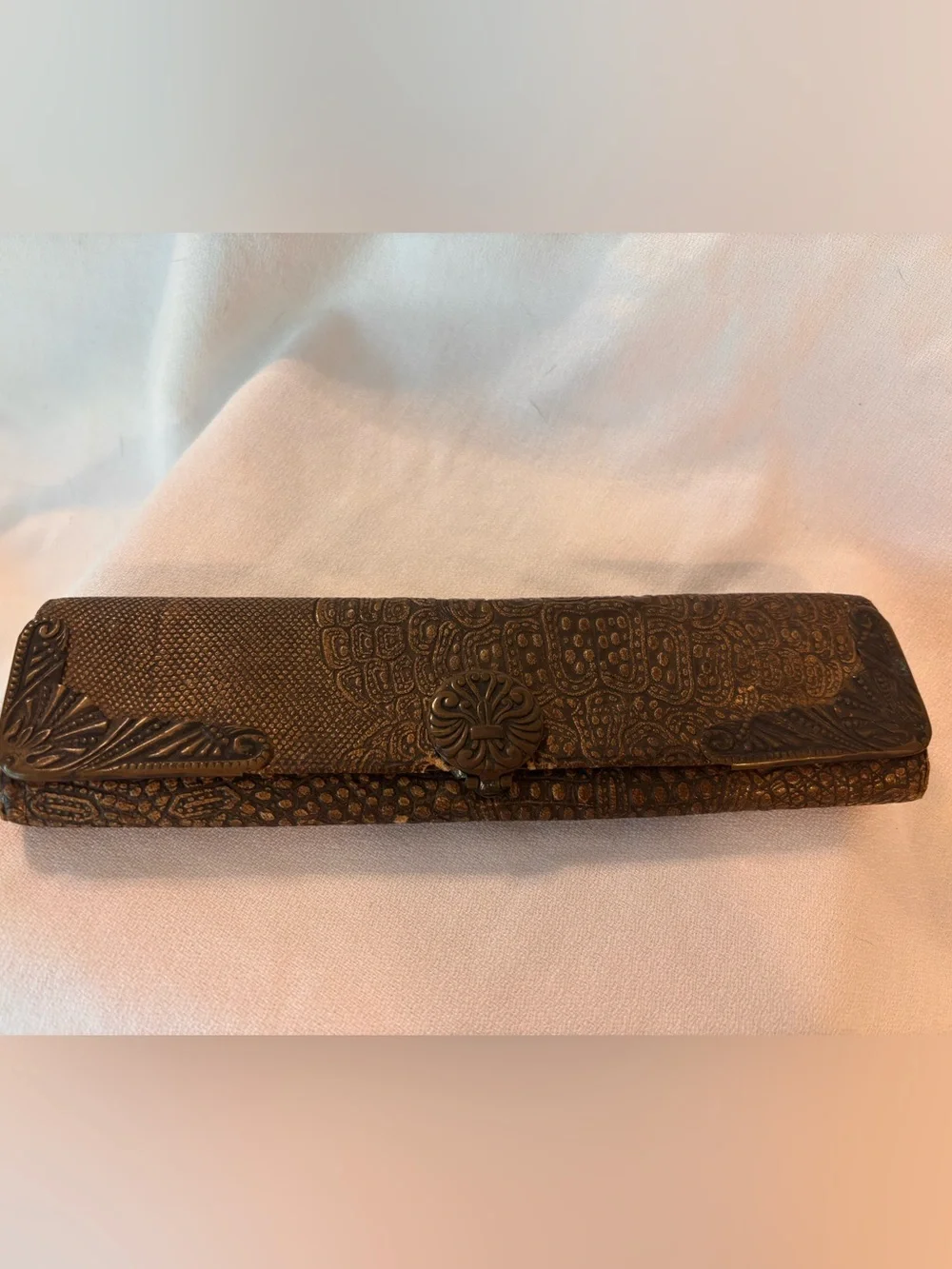 Antique 1878 Patent Victorian Men's Long Wallet Embossed Lizardskin Leather Case
